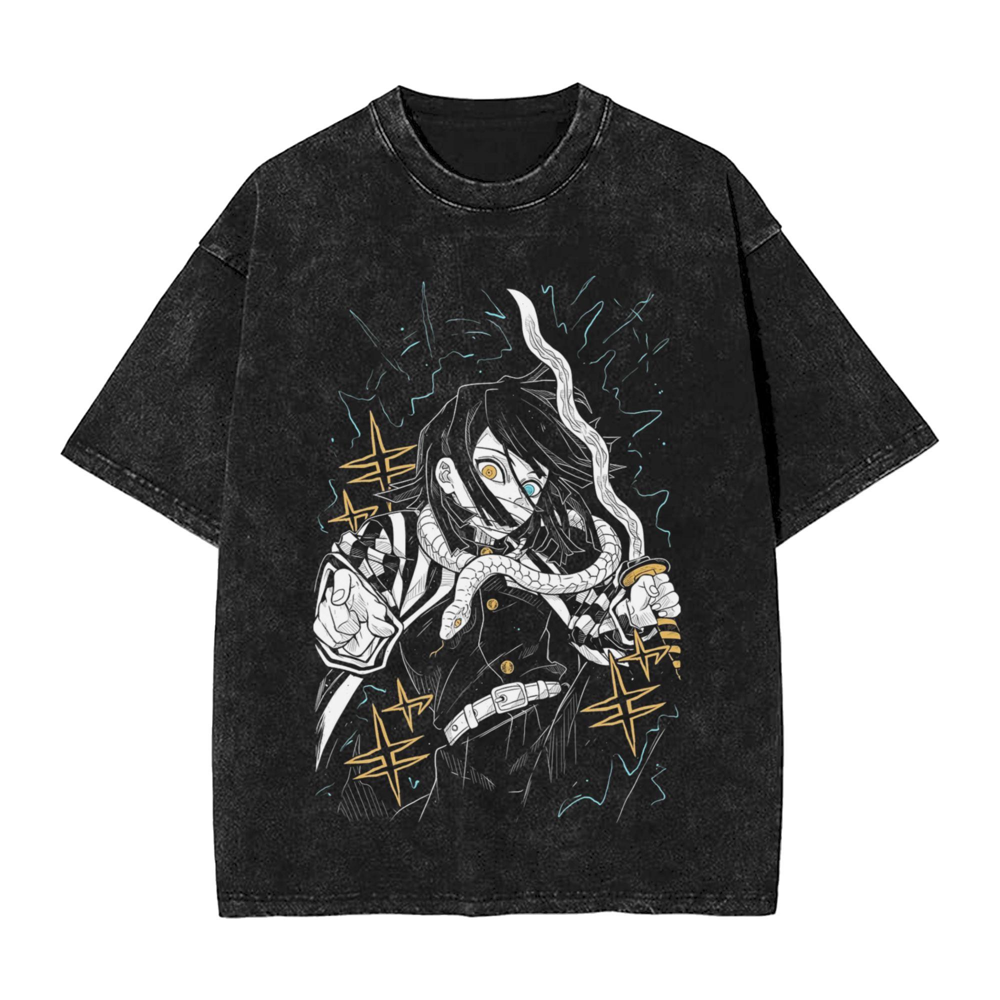 

Washed T Shirt Snake Demons Slayers Iguro Obanai Hip Hop Vintage TShirts Oversize Streetwear Summer Tops Tee Shirt Unisex Women S