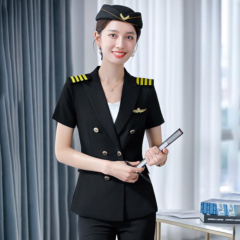 Women's Short-Sleeved Uniform Set for Summer: Ideal for Front Desk, Jewelry Store, Beautician, and Catering Services.
