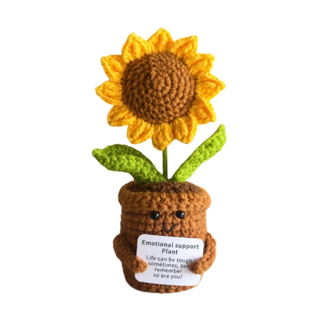 Milk Yarn Crocheted Plant Ornament Indoor with Face and Arms Compact Handmade