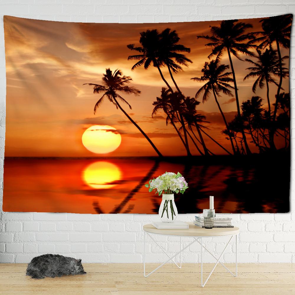 Sunset Coconut Forest Tapestry Wall Hanging Tropical Landscape Art Hippie Tapez Bohemian Bedroom Home Decor