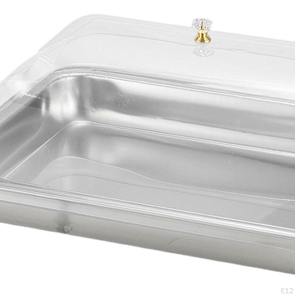 304 Stainless Steel Serving Tray with Dome Lid Food Rectangular Platter for