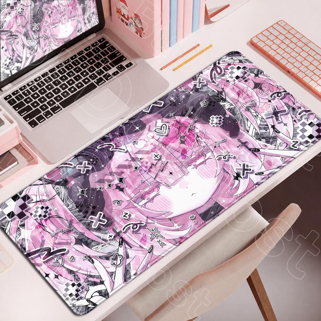 Large Rubber Gaming Rug Girls Kawaii Anime Girls 90x40 Mouse Pads Pink HD Printing Computer Keyboard Mats Washable Jirai Kei Rug