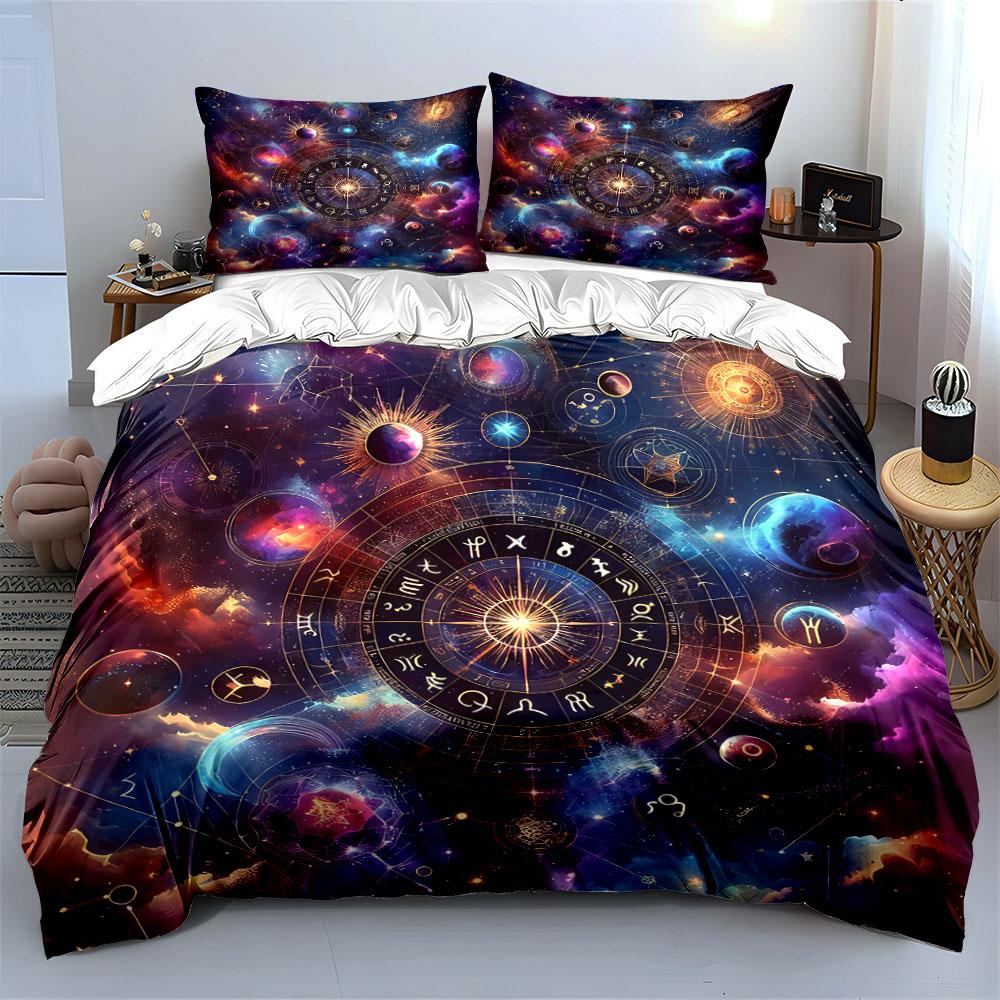 Astrology Galaxy Art Set Bedding Set with 1 Duvet Cover 2 Pillowcases Single Double King Queen, Gift