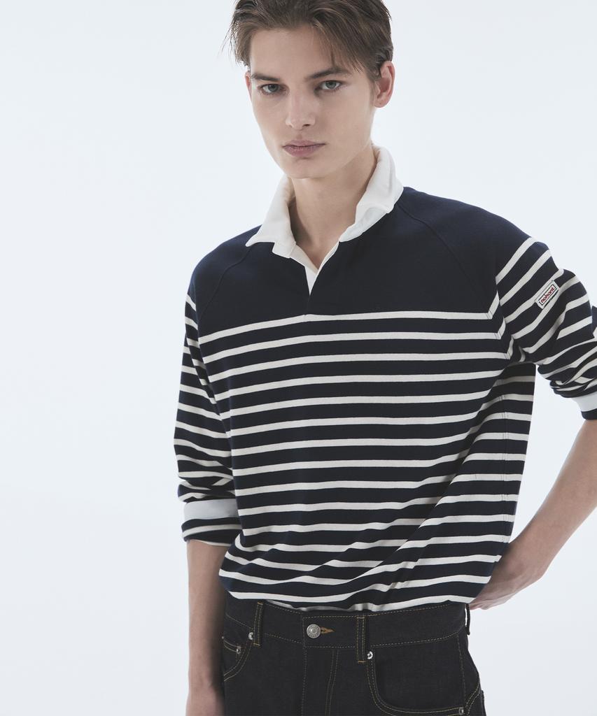 NOHANT Wire Stripe Rugby Long Sleeve T-Shirt Navy