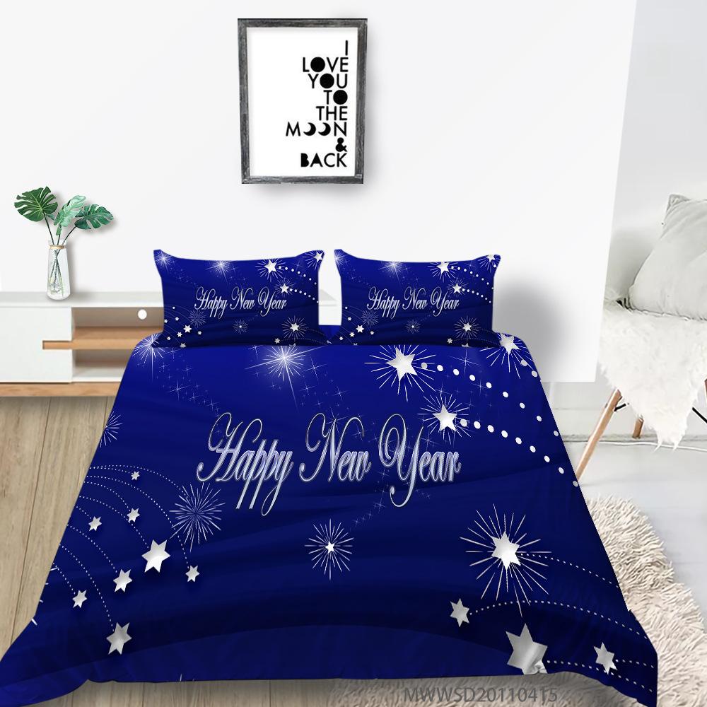 Polyester 3D Digital Printing Quilt Cover Pillowcase Three-Piece Christmas Gift