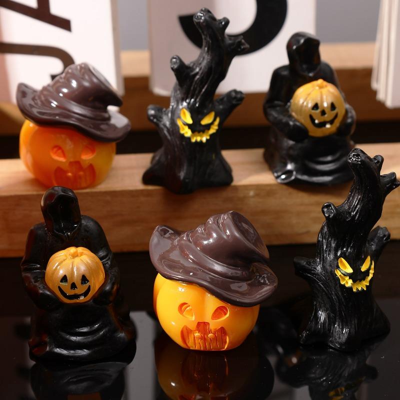 3PCS Halloween Ornaments Resin Figurines Spooky Cute DIY Decorations Desktop Decor Haunted House Party Supplies Holiday
