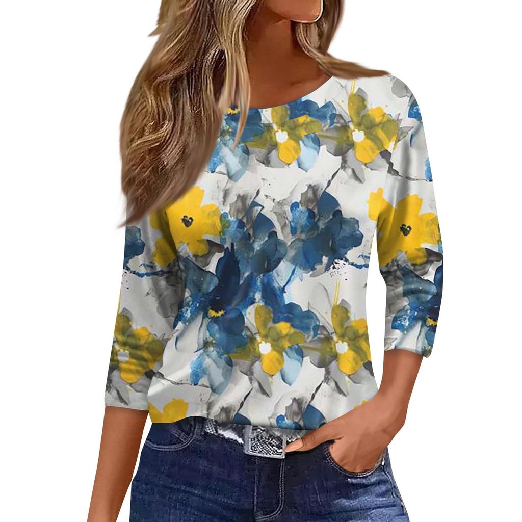 Women's Flower Small Fresh T-shirt Fashion Long Sleeve Round Neck Regular Top Spring and Autumn Wear