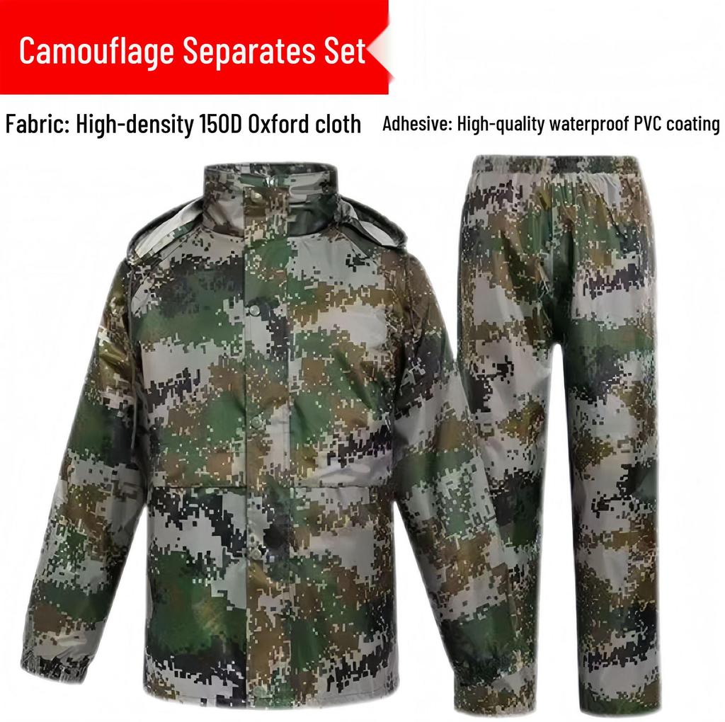 Camouflage Regenmantel- & Hosen-Set für Outdoor-Wandern und Hochwasserschutz