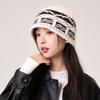 Vintage Jacquard Strickmütze Damen Warme Fischerhut Ohrenschutzmütze
