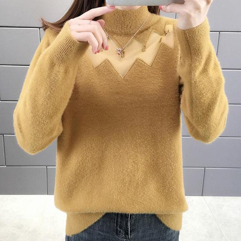 Sweater for Women Autumn Winter Thickened Pullover Warm Knitted Stretchy Long Sleeve Oversize Jumper Tops