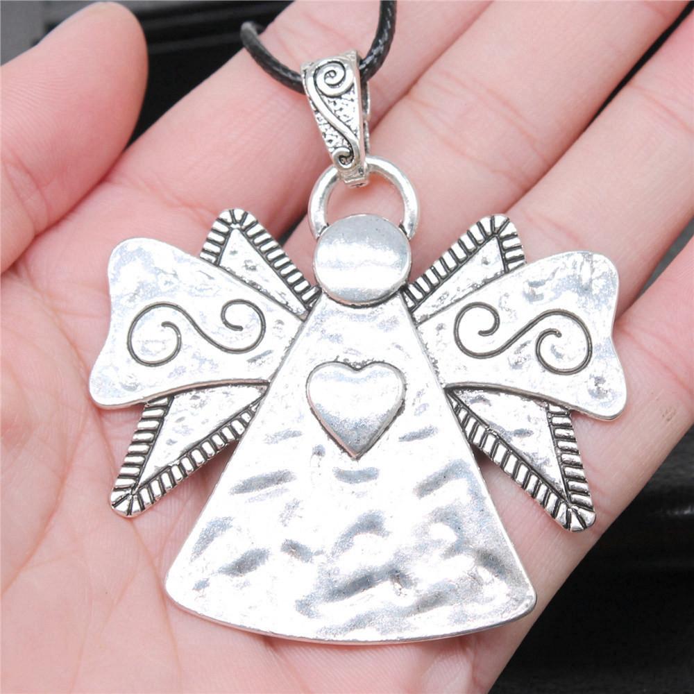 Liebesherz Engel Frieden Halskette Lederkette 45cm Damenschmuck Geburtstag Trend Beschläge