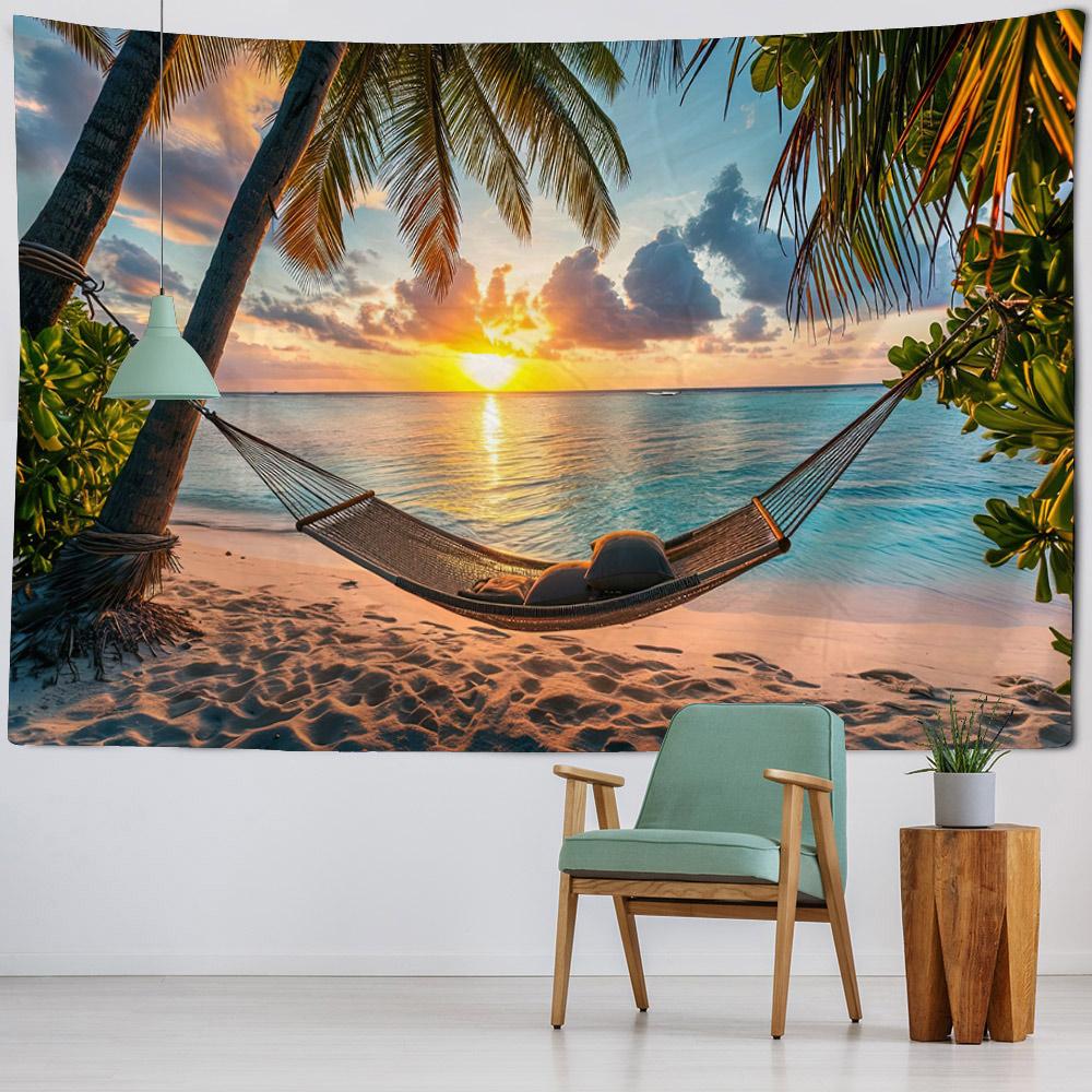 Beautiful Beach Coconut Tree Landscape Tapestry Polyester Fabric tapestry Wall Hanging Bohemian Wave Theme House Decoration