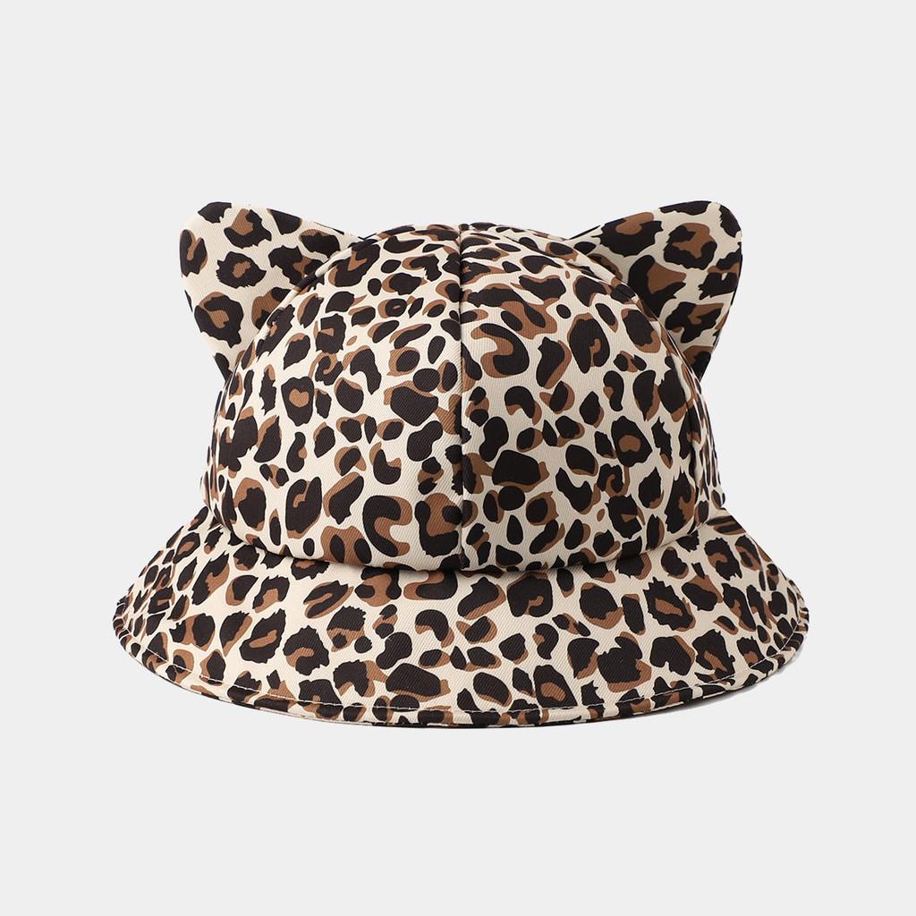 Cat Ears Bucket Hat With Leopard Print And Wide Brim For Street Fashion Summer Wear