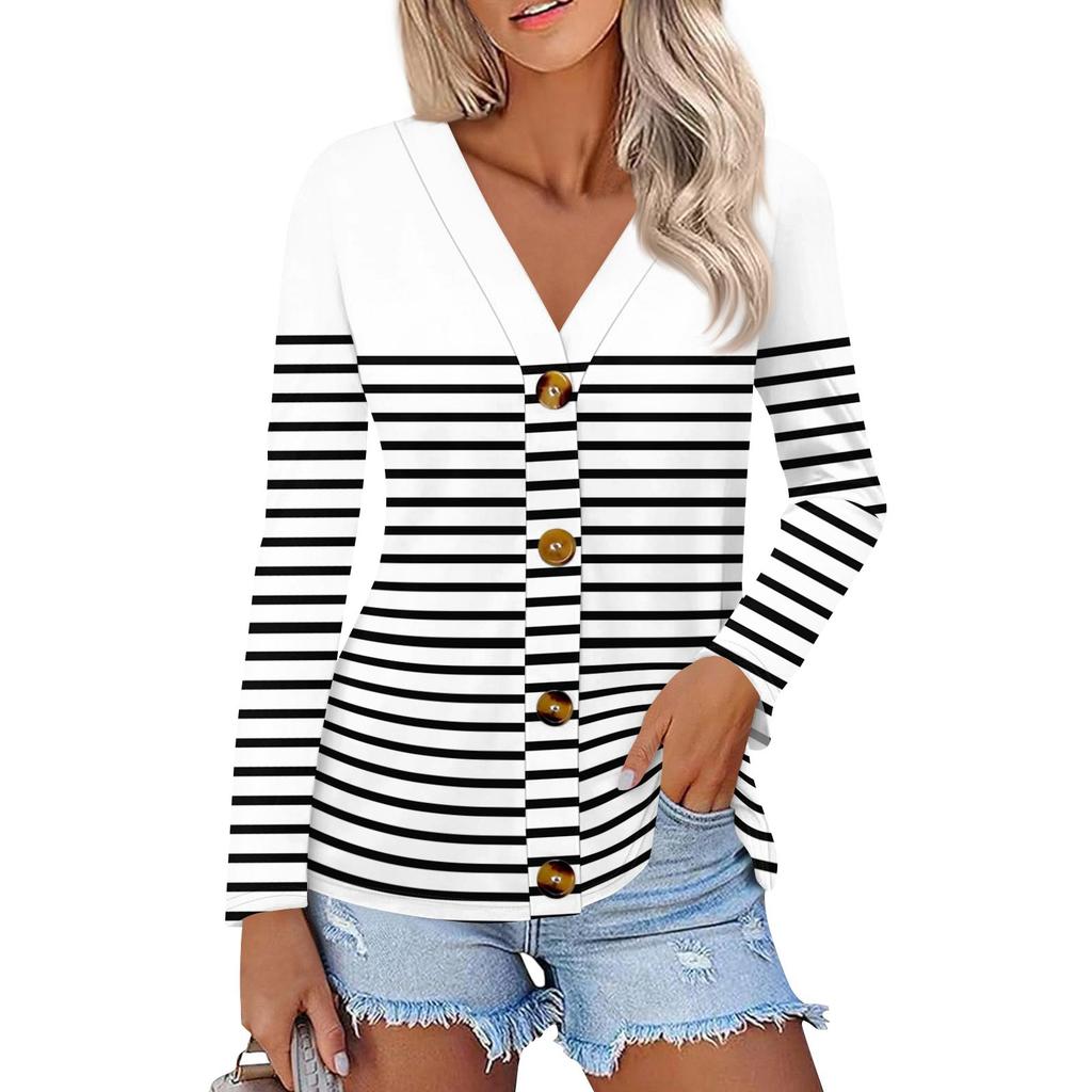 Women's Fashion Casual Print Button-down Shirt Long Sleeve Tops