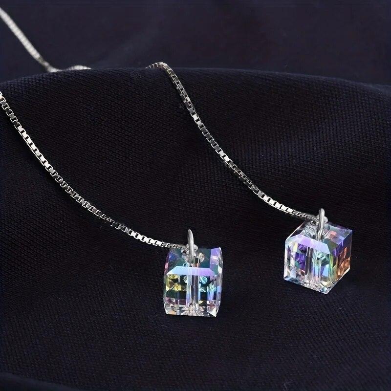 Threader Earrings for Women Hypoallergenic Silver Color Long Dangle Earrings Austria Crystals Drop Earrings