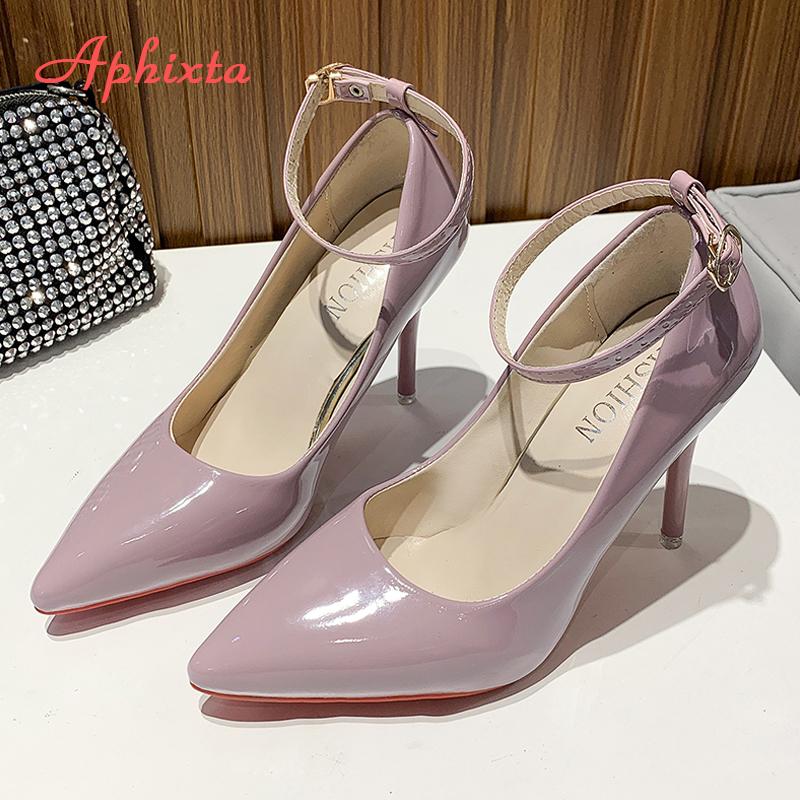 Fashion Aphixta Blcak Shoes Woman 10cm High Heel Pumps Buckle Thin Heels Women Shoes Wedding Party Sexy E Shoes Shoes Big Szie 45