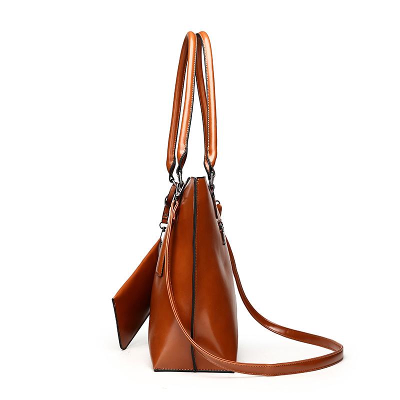 2 Pcs Set Women Casual Tote High Quality Oil Wax Soft Leather Elegant Offcie Handbag and Purses Retro Black Luxury Bag 2022 New