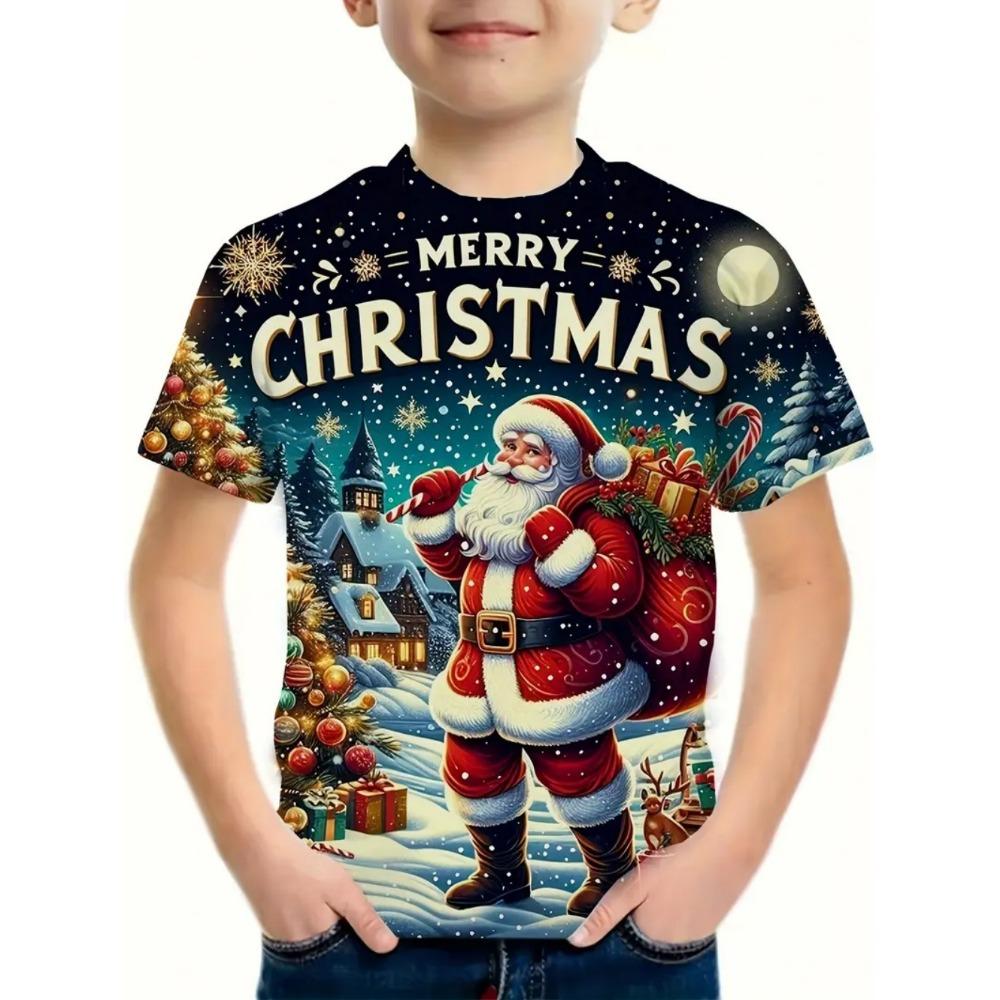 Children's Clothing Santa Claus 3D Print T-Shirts for Boys Short Sleeve Child T-Shirt Christmas Casual Girls Summer Clothes Tops
