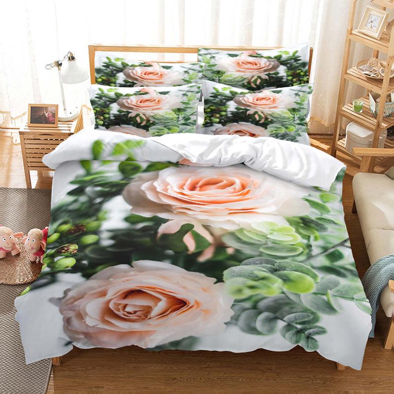 Pink Rose Duvet Cover Set Romantic Themed Valentine's Day Mother's Day Gift Bedding Set Queen King Size Polyester Quilt Cover