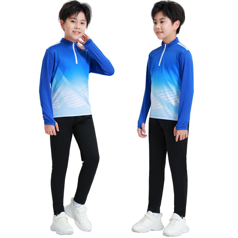 Unisex Autumn Winter Long Sleeve Football Training Suit with Half Zip for Children and Adults