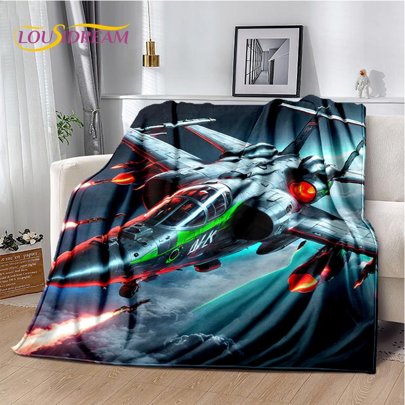 3D Space Spitfire Aircraft  Air Force Jet Fighter Cartoon Blanket,Soft Throw Blanket for Home Bedroom Bed Sofa Cover Child Gift