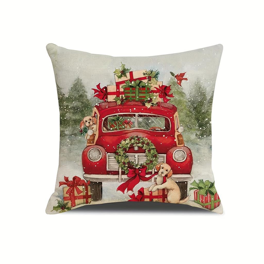Obliečka na vankúšik Merry Christmas obliečka 45x45cm Obliečka na vankúš Zimná vianočná dekorácia na doma Stromček Jeleň Pohovka Obliečka na vankúš