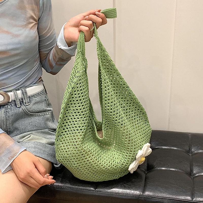 Trendy Hollow Out Weave Straw Bag Bohemian Beach Handbag Hollow Tote Bag Large Capacity Shopping Beach Bag