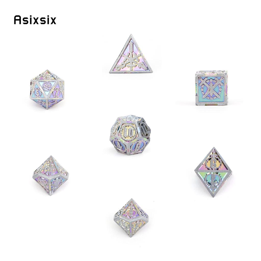 7 Pcs Colorful Silver Double Swords Metal Dice Solid Polyhedral Dice Set Suitable for Role-Playing RPG   Pathfinder Board Game