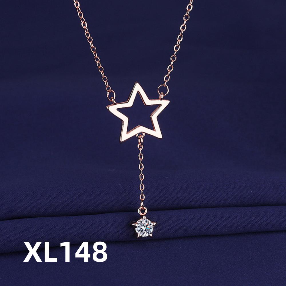 925 Sterling Silver Niche Hollow Design Star Pendant Necklace Inlaid with Zircon Birthday Anniversary Party Gift