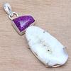 Pendant White SSolar Quartz Gemstone Handmade Silver Jewelry 2.5"