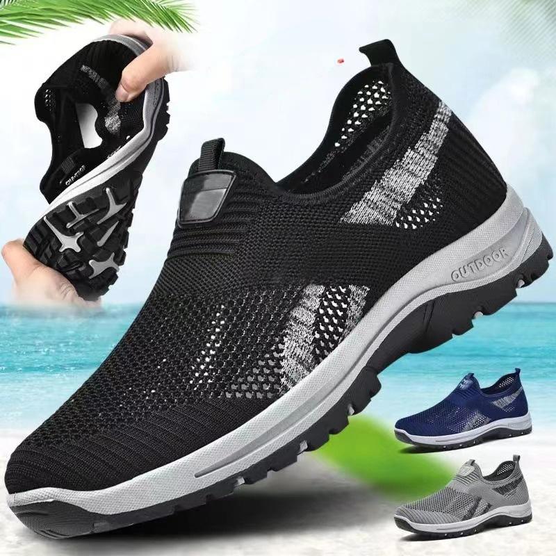 

Модные мужские повседневные кроссовки для ходьбы, дышащие, нескользящие, удобные, для вождения, туфли на платформе, легкие сетчатые кроссовки 44 чёрный