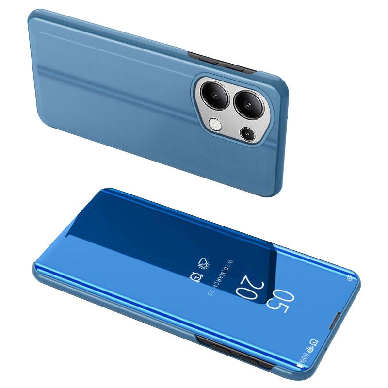 

For Xiaomi Redmi Note 13 4G Case View Window Electroplating Leather Phone Cover Stand Blue