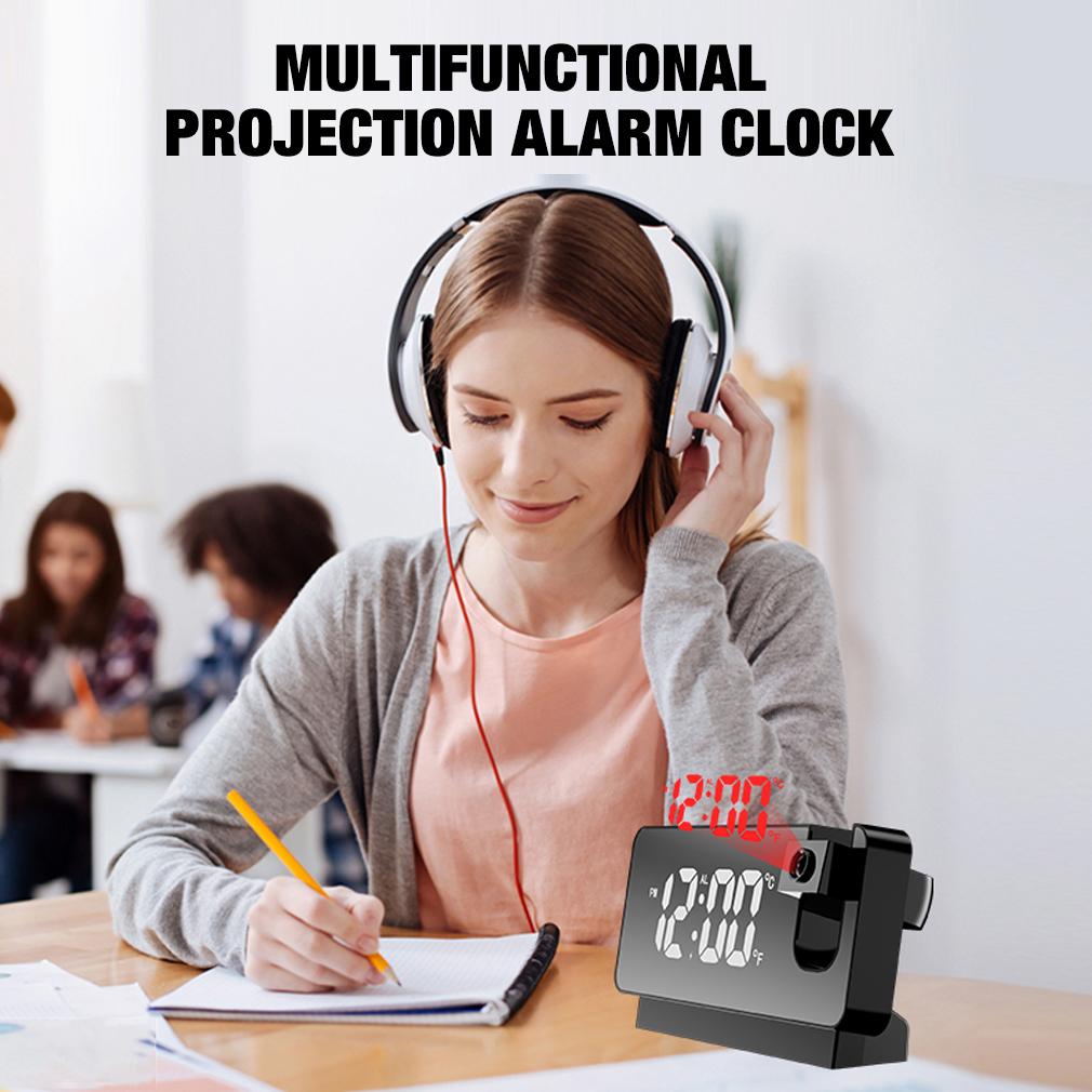 Multifunctional LED Digital Display Projection Alarm Clock 180° Rotation Time Projector Electronic Alarm USB Wake Up Desktop Clock Snooz Temperature