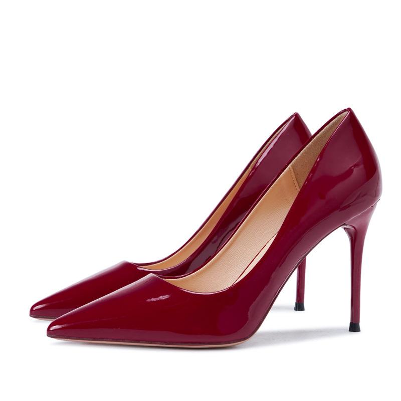 Nude patent leather high heels women's autumn new light mouth pointed head versatile simple thin heel professional single shoes women