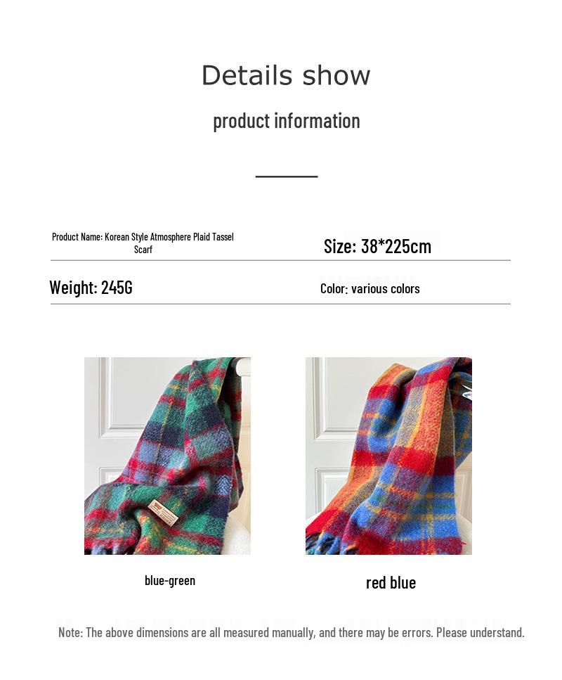 Cozy Plaid Wool-Blend Scarf: Warm, Furry, and Trendy Shawl for Autumn and Winter