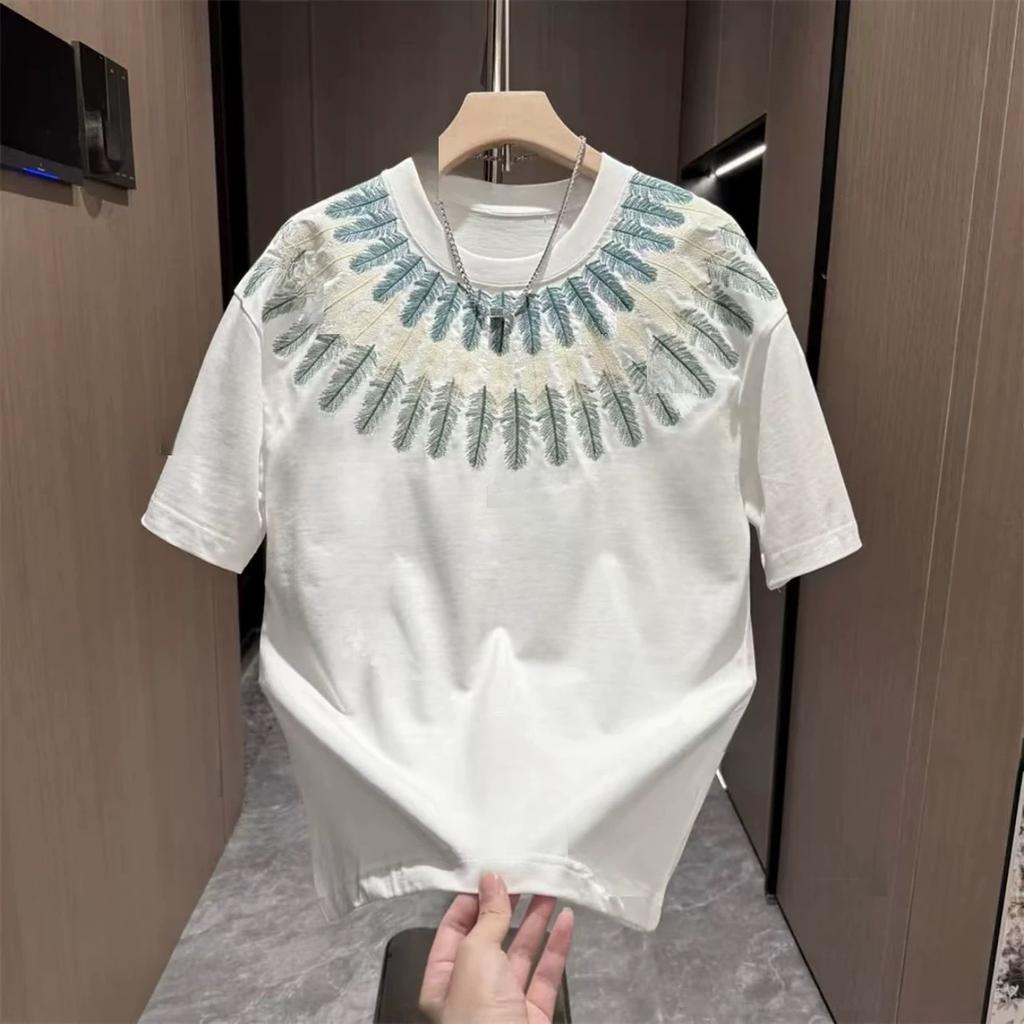 Design Comfortable Printed Short Sleeve Men'S Versatile T-Shirt Korean Version Personalized Blue Bottom Shirt Half Sleeve T-Shirt
