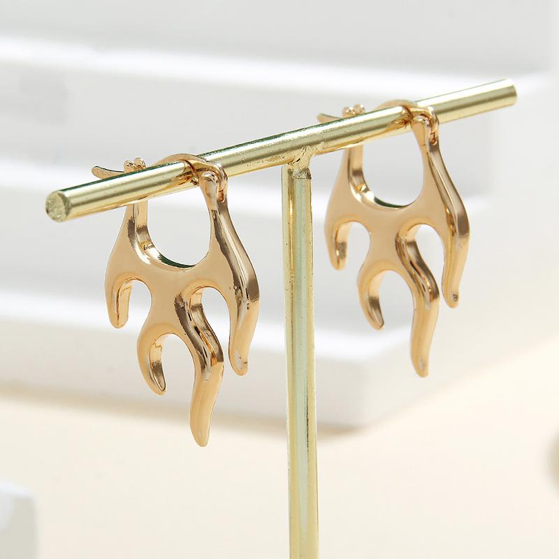 Gothic Punk Metal Flame Creative Earrings Neutral Exaggerated Irregular Geometric Perforated Earrings Daily Jewelry Gifts