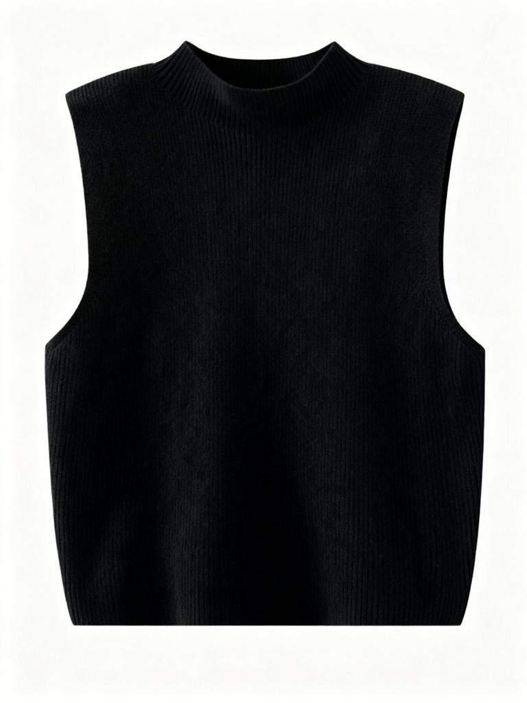 Women's Slim-Fit Sleeveless Knit Vest with Half-High Collar