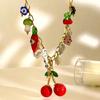 Whimsical Cherry Charm Necklace Dopamine Style Jewelry Sturdy Stainless Steel Chain For Everyday