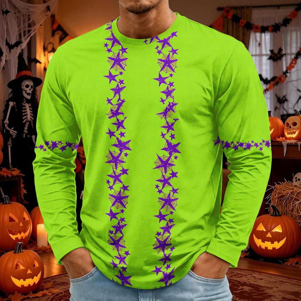Men's Halloween Long Sleeve T-Shirt Neck Loose Fit Casual Versatile Top