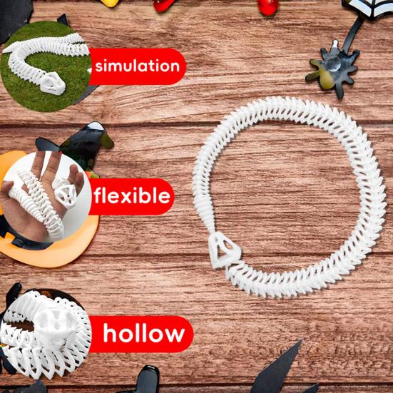 Halloween Skeleton Snake Toy Figurine Movable Joints Snake Bone Figure Articulated Animal Model Desktop Decoration Ornament