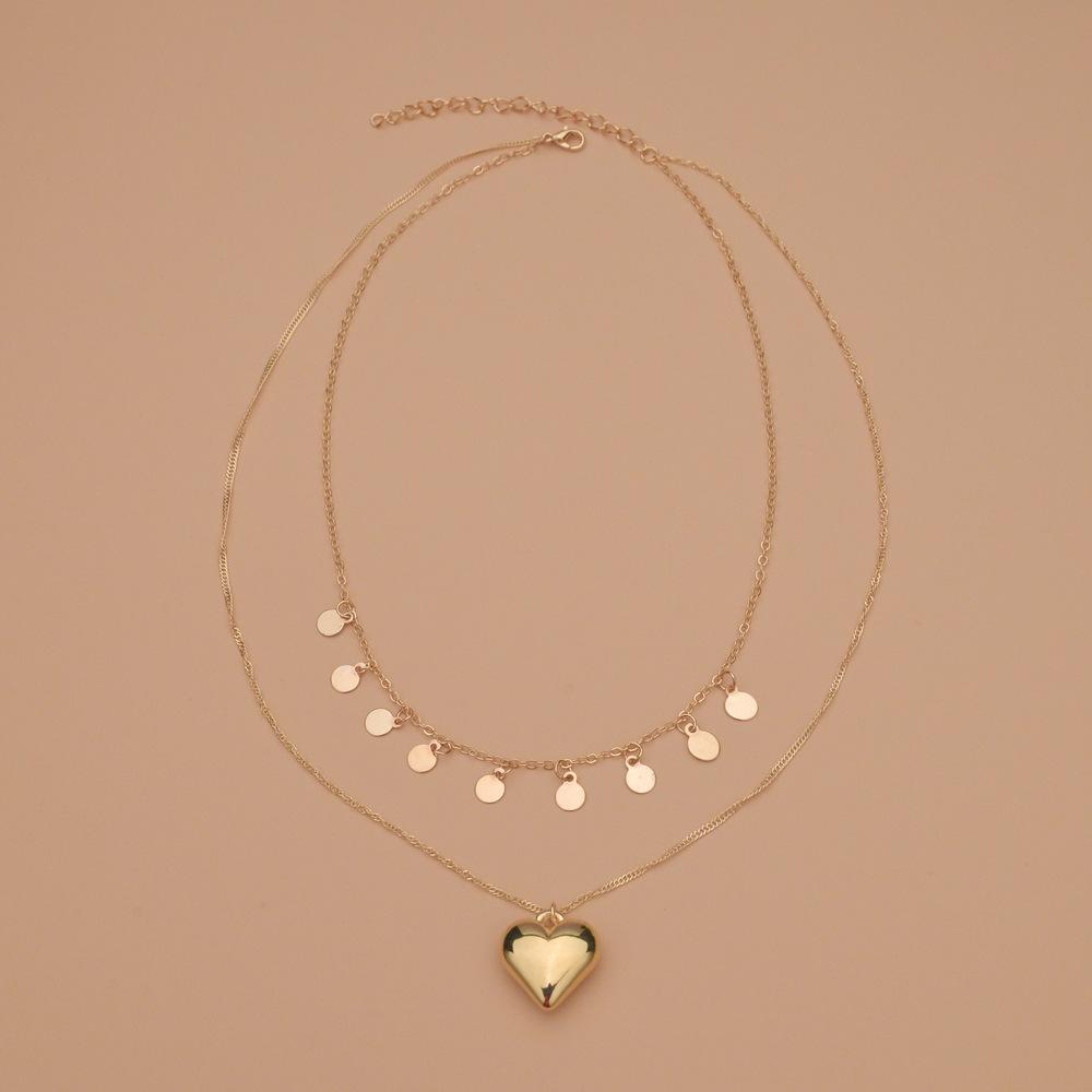CCB Peach Heart Necklace Round Iron Sheet Collarbone Chain Neck Chain Women