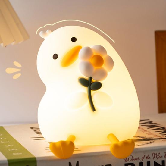 Kinder Nachtlicht Einstellbare Helligkeit Entenform Nachttischlampe Silikon Praktische Klicksteuerung Touch-Licht