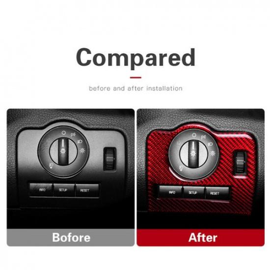 Red Carbon Fiber Interior Headlight Switch Decor Cover For Ford Mustang 2009-13