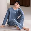 Men's Plus Size Pure Cotton Long-Sleeve Pajamas - Spring & Autumn Style for All Ages