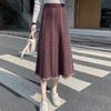 Retro Women's Autumn Winter Knitted Midi Skirt Black Wool A-Line Flared Skirt