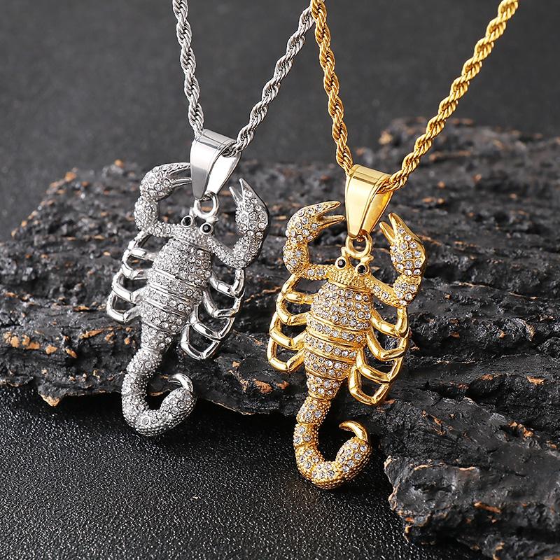Full Zirconia Big Scorpion Pendant Necklace For Men Women Hip Hop Stainless Steel Trendy Jewelry Golden Animal Accessories Gift