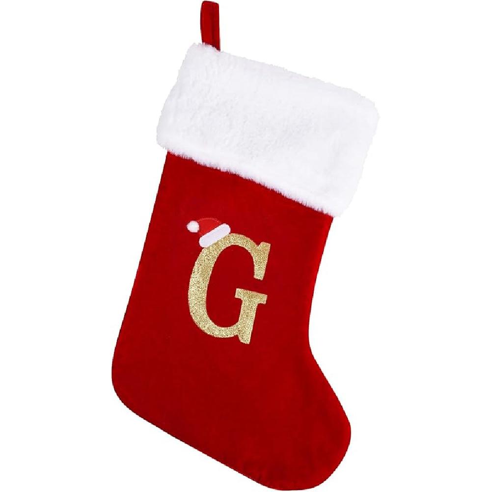 20 Inches Monogram Christmas Stockings with Letters, Large Super Soft Christmas Stockings Red Velvet with White Super Soft Plush Cuff for Christmas