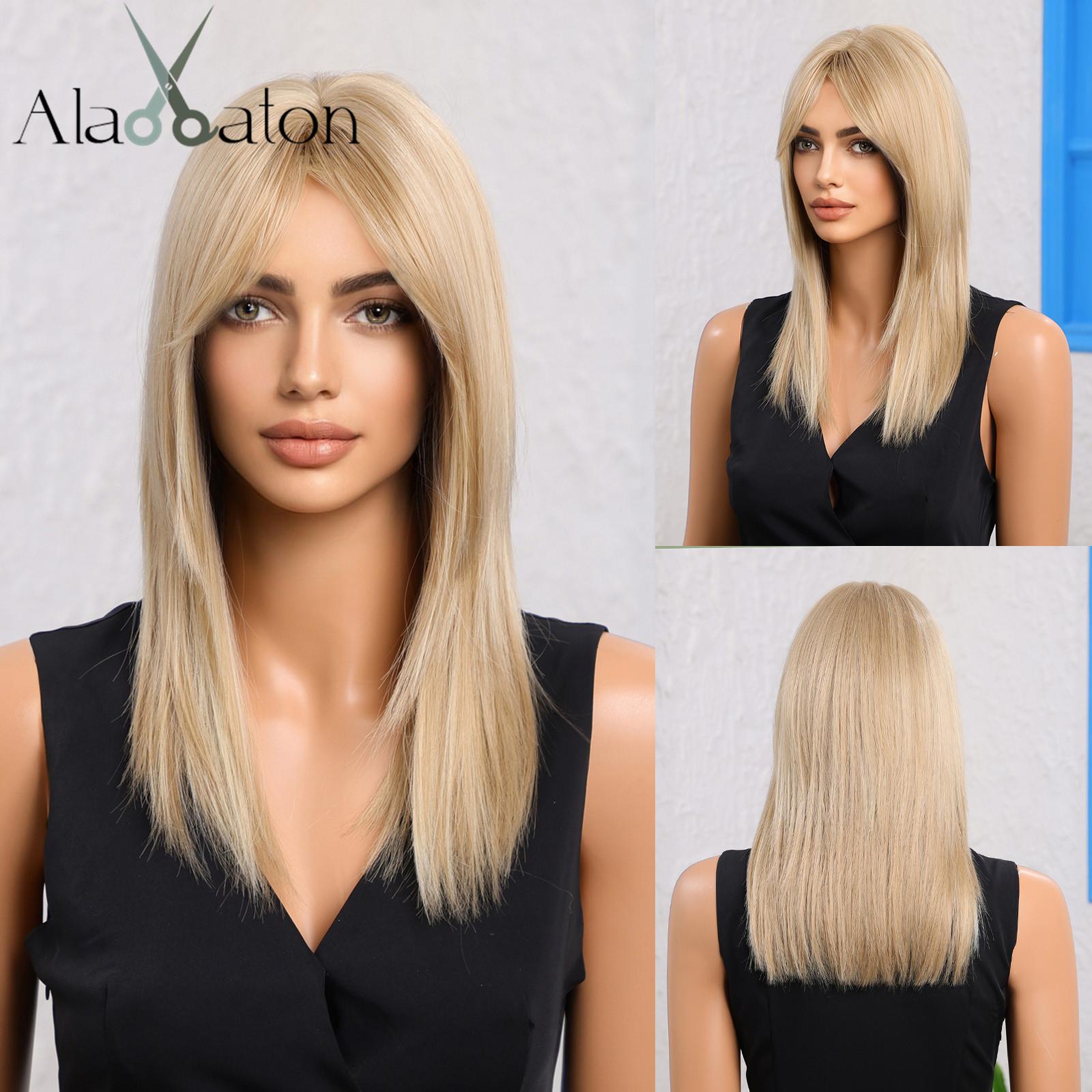 

ALAN EATON Ombre Темно-коричневые парики из синтетических волос с длинной челкой Натуральный многослойный парик для женщин Повседневный косплей