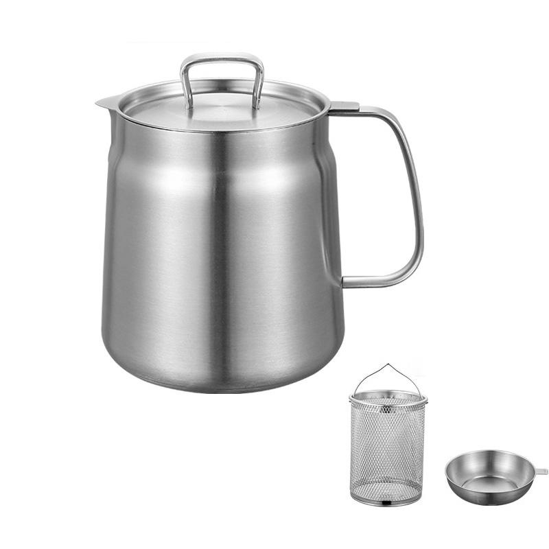 1.5L/1.8L/2L Ölfiltertöpfe Edelstahl Ölseihertopf mit Deckel Siebkorb Küchenöl Aufbewahrungsdose Fettbehälter